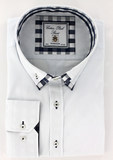Chemise élégante pour homme double col blanc à opposition carreaux bleu | Cotton Park