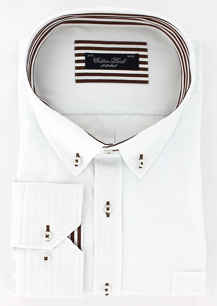 Chemise élégante pour homme blanche opposition à rayures marron | Cotton Park