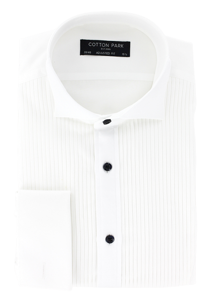 Chemise blanche col cassé cintrée à plastron plissé Cotton Park
