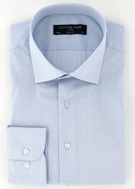 Chemise élégante pour homme en coupe cintrée bleu à carreaux | Cotton Park