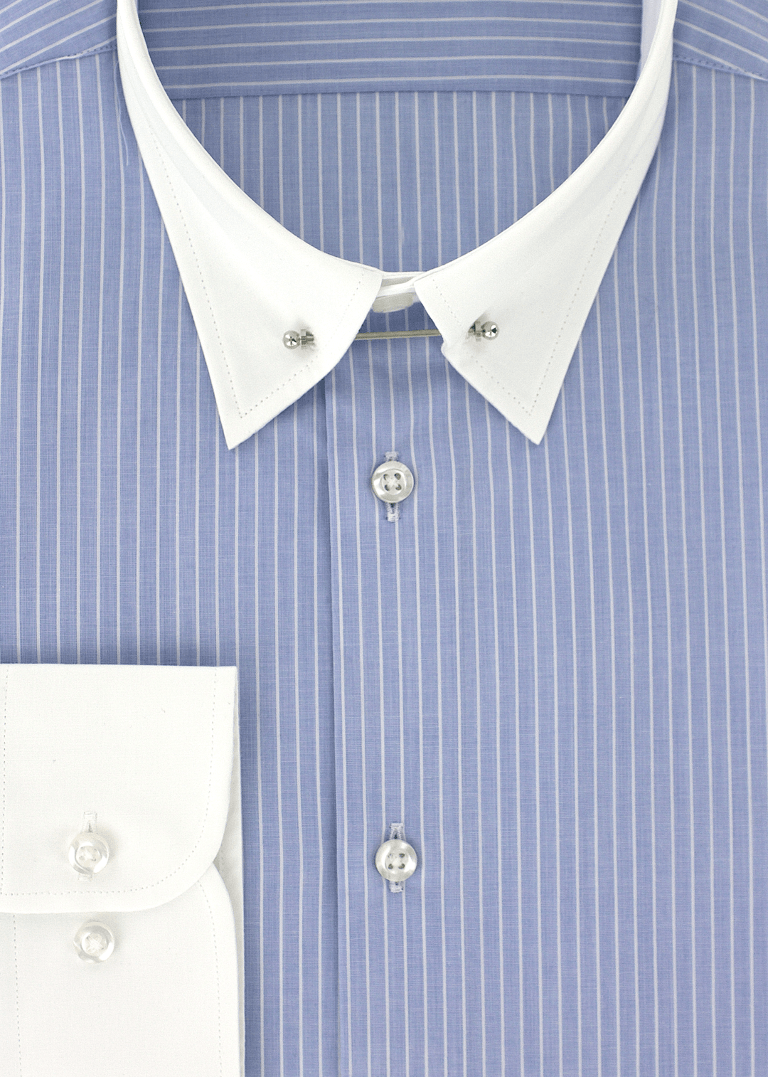 Chemise ajustée col anglais bleu à fines rayures blanches | Cotton Park