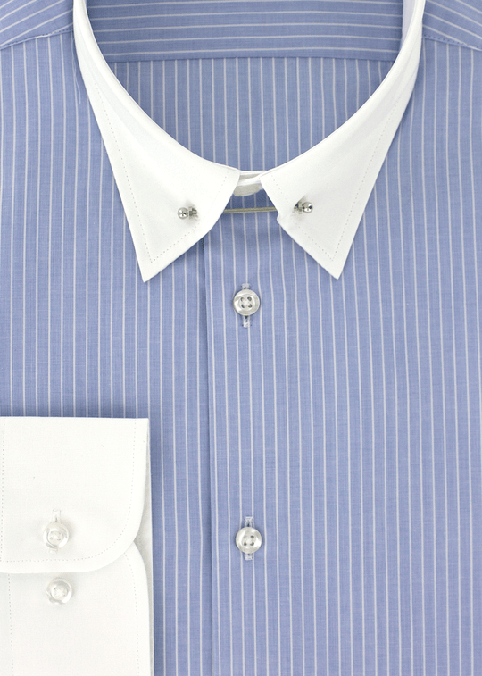 Blue tab collar fitted shirt with thin white stripes Cotton Park