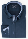 Chemise élégante pour homme en coupe cintrée de couleur bleu marine à opposition carreaux | Cotton Park