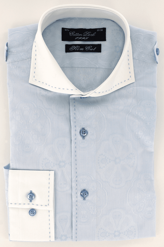 Chemise élégante pour homme cintrée bleu ciel à oppositions blanc | Cotton Park