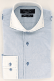 Chemise élégante pour homme cintrée bleu ciel à oppositions blanc | Cotton Park
