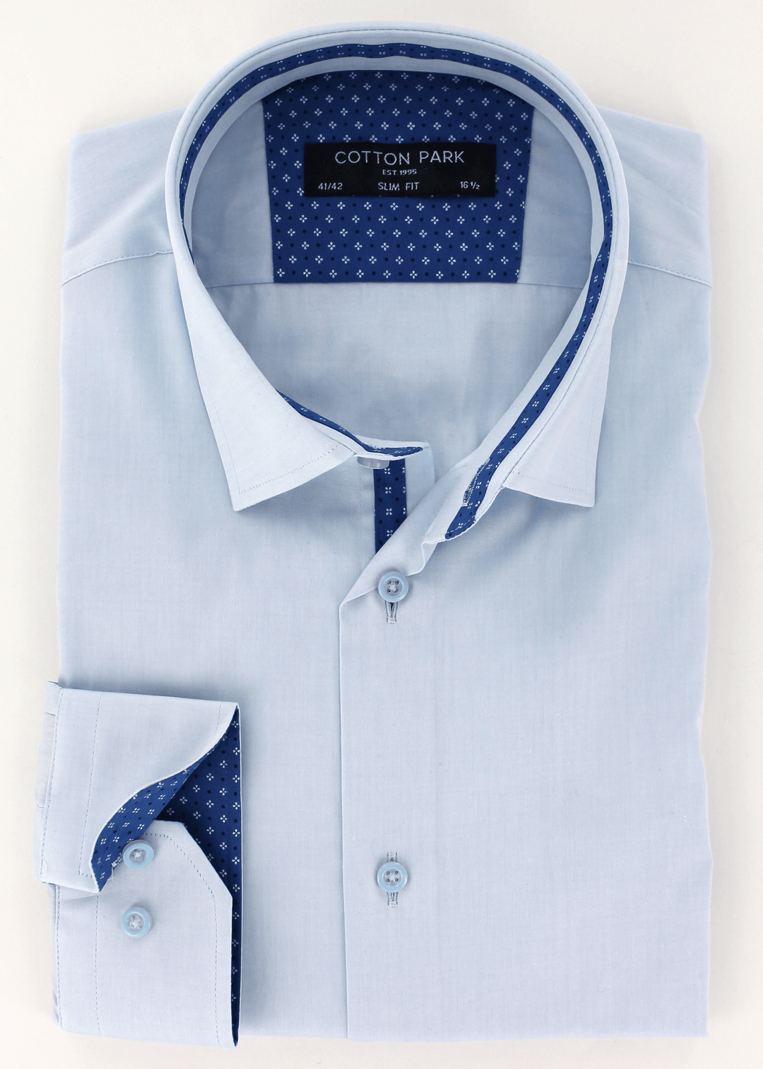 Chemise élégante pour homme en coupe cintrée de couleur bleu ciel opposition à motifs bleus | Cotton Park