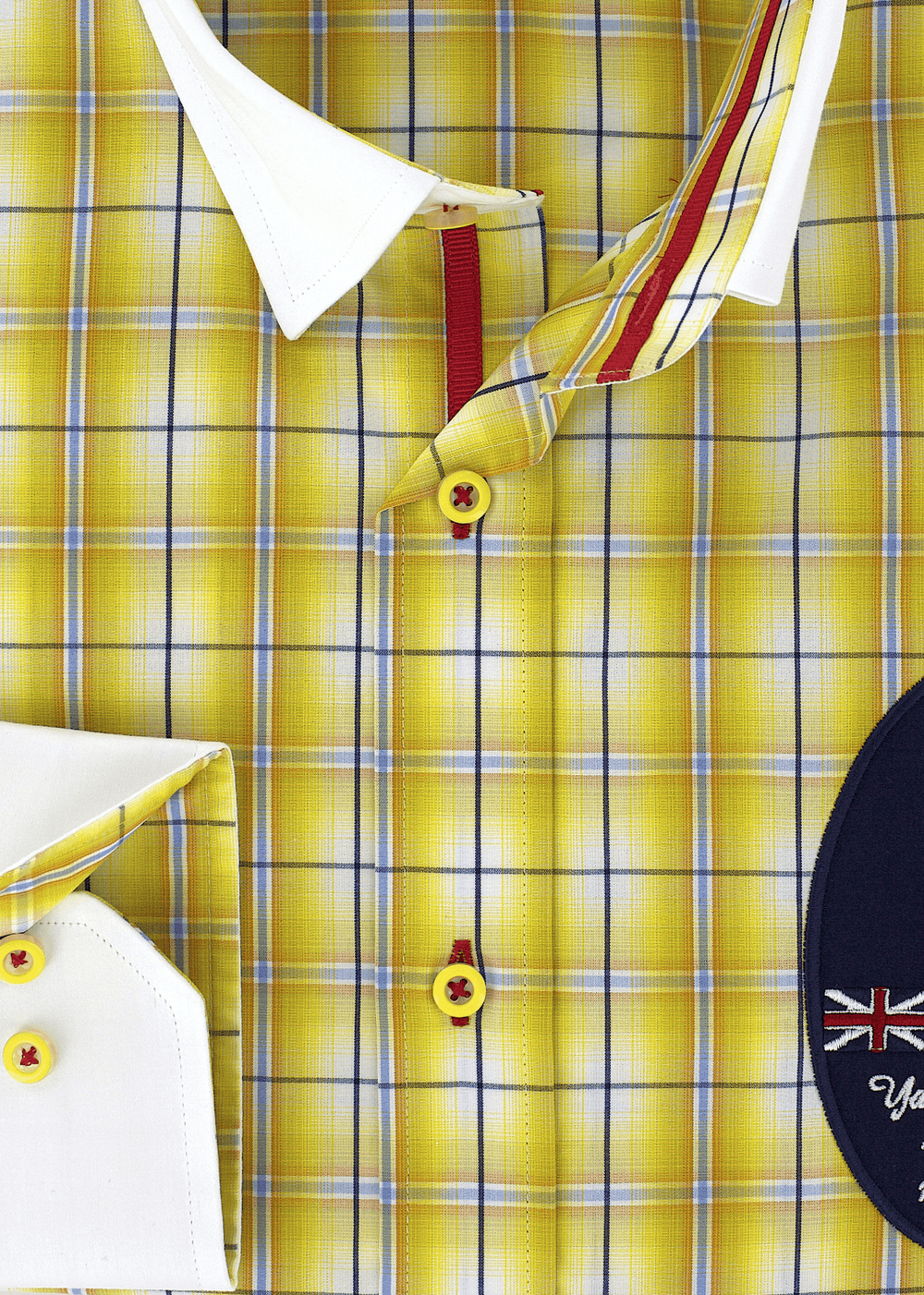 Chemise sport chic carreaux jaunes brodée | Cotton Park