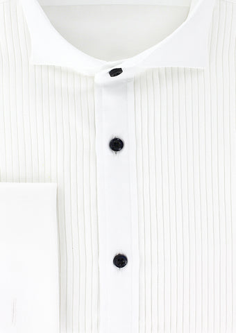 Chemise blanche col cassé cintrée à plastron plissé | Cotton Park