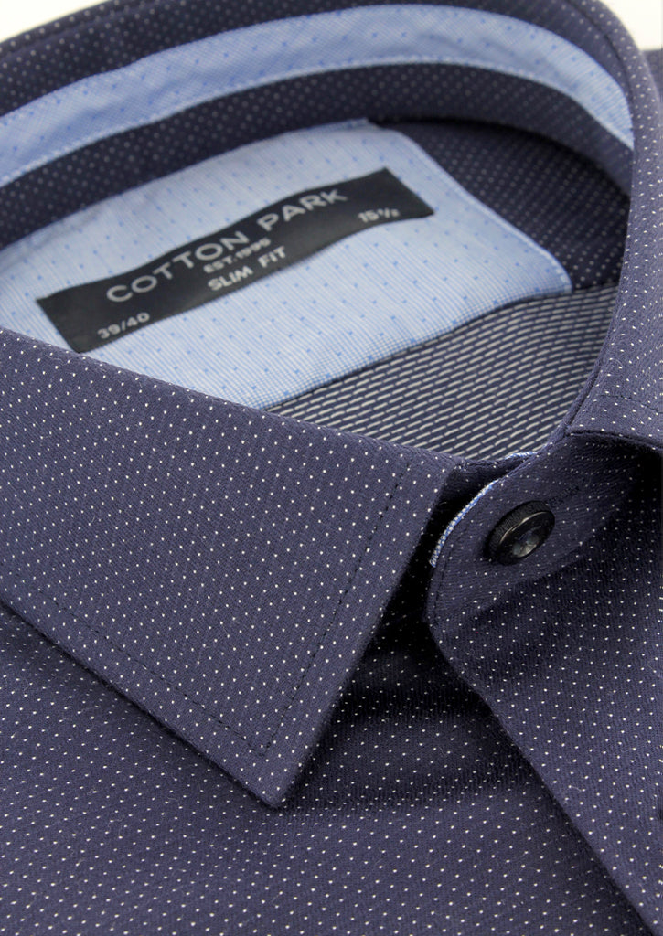 Chemise cintrée bleu marine à pois Cotton Park - Main Image
