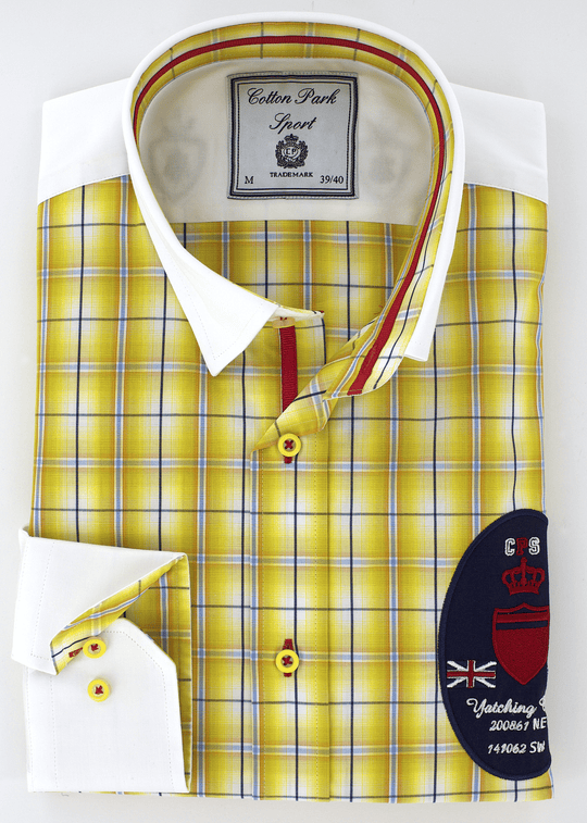 Chemise pour homme style sport chic carreaux jaunes brodée | Cotton Park