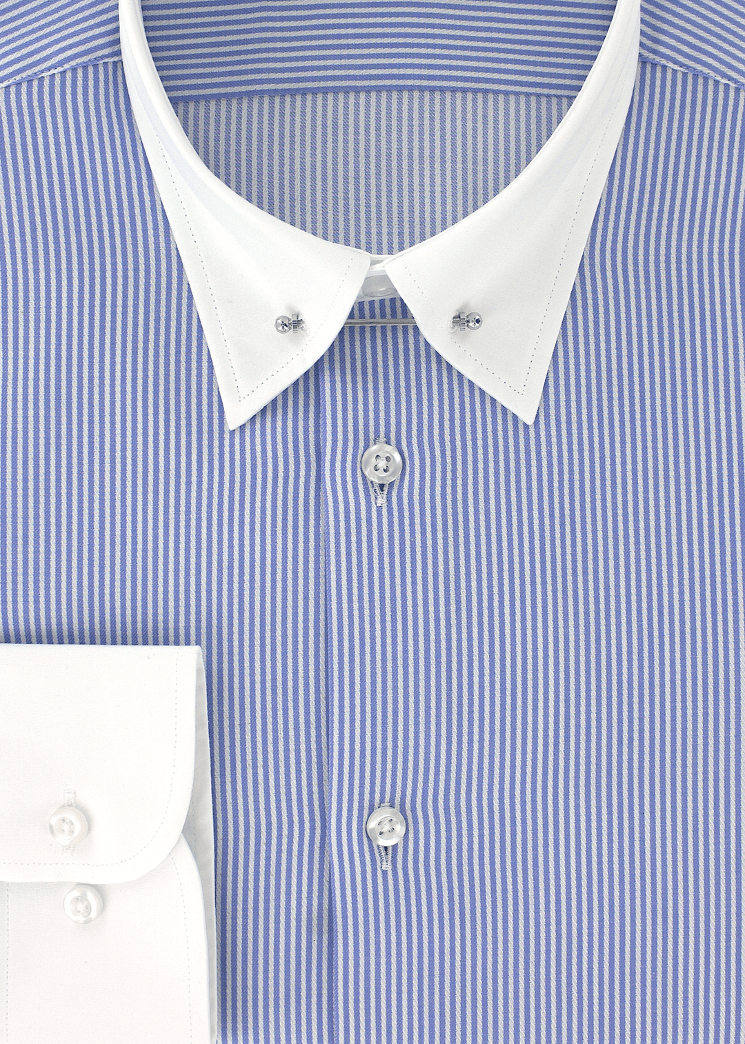 Chemise ajustée col anglais bleu avec col blanc | Cotton Park