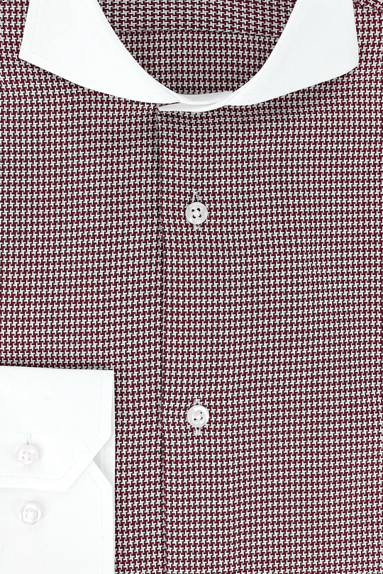 Chemise cintrée à motifs pied-de-poule rouges et à oppositions blancs | Cotton Park