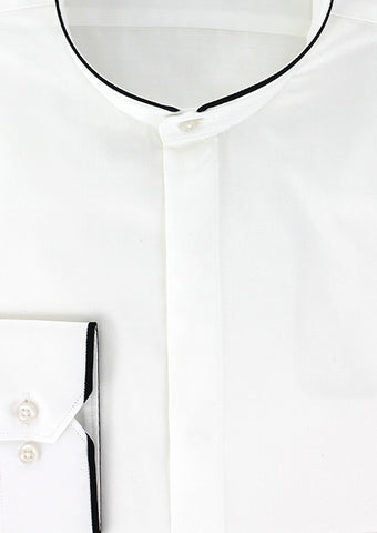 Chemise cintrée col Mao blanche biais noir | Cotton Park