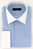 Chemise élégante pour homme à rayures bleu ciel col et poignets mousquetaires blanc | Cotton Park