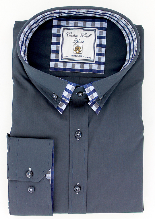 Chemise élégante pour homme double col noir à opposition carreaux bleu marine | Cotton Park