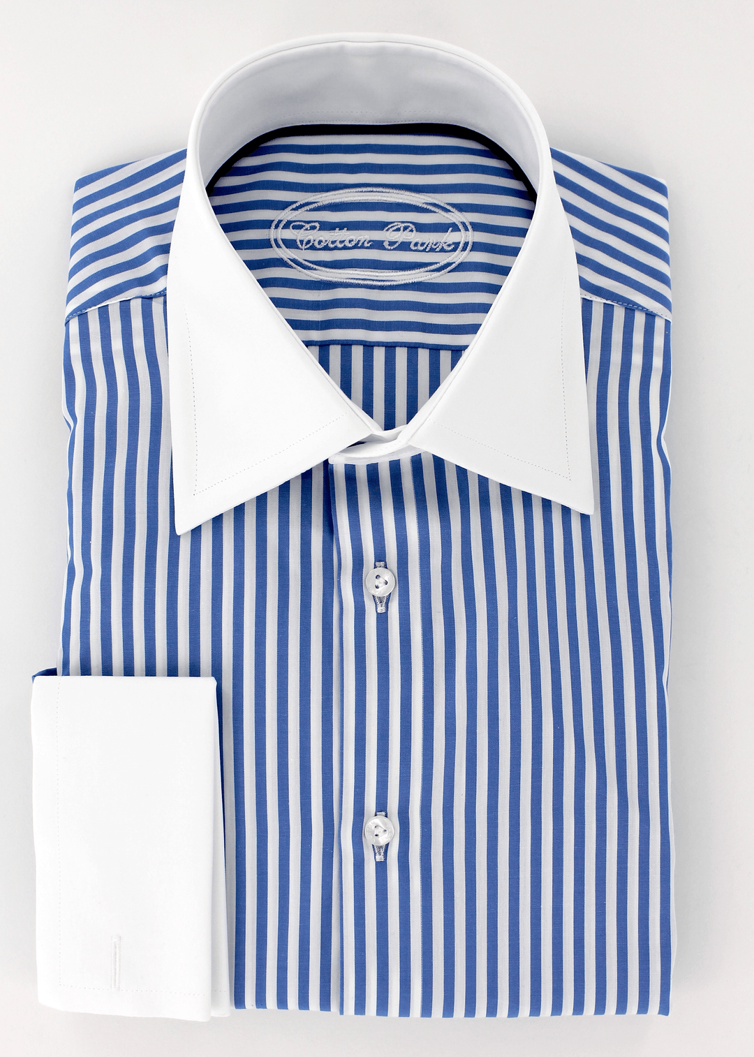 Chemise élégante pour homme double retors rayées bleues | Cotton Park