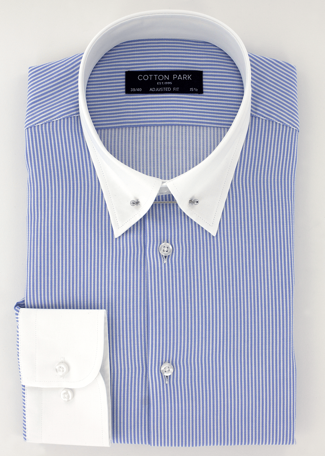 Chemise ajustée élégante pour homme col anglais bleu avec col blanc | Cotton Park