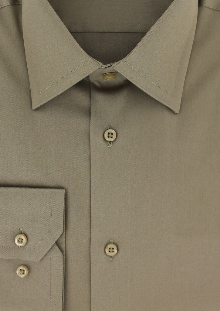 Classic olive brown cotton sateen shirt with town collar | Cotton Park Classic olive brown cotton sateen shirt with town collar | Cotton Park