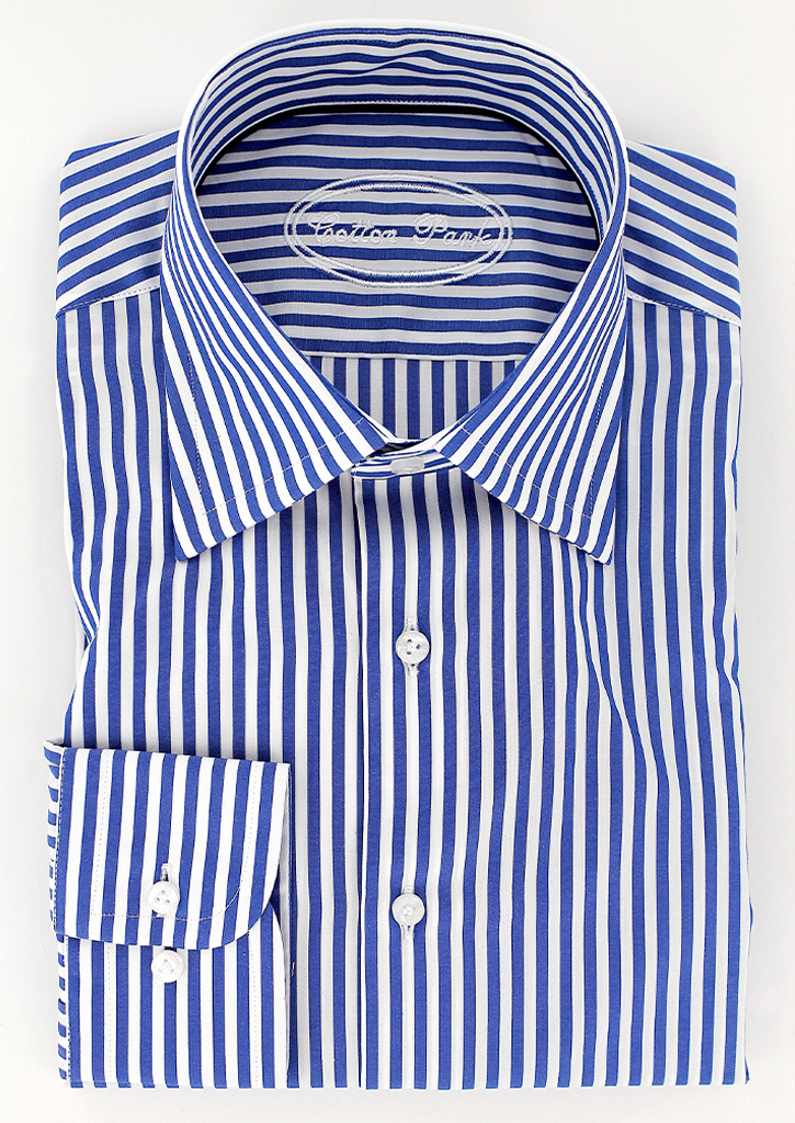 Chemise élégante pour homme double retors à rayures bleues | Cotton Park