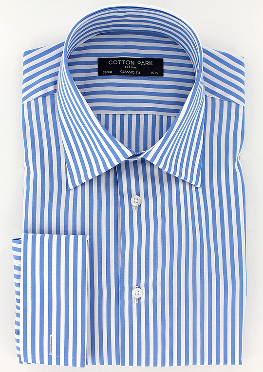 Chemise élégante à rayures bleu poignets mousquetaires | Cotton Park