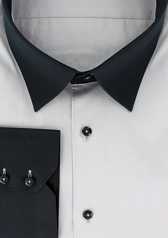 Chemise grande taille gris col noir fashion | Cotton Park