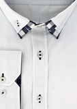 Chemise double col blanc à opposition carreaux bleu | Cotton Park