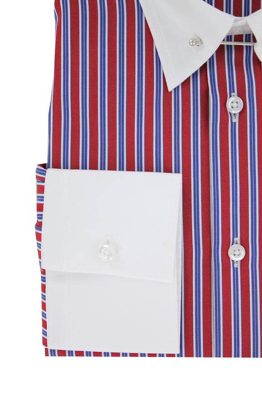 Fitted shirt with English collar and blue and red stick stripes 