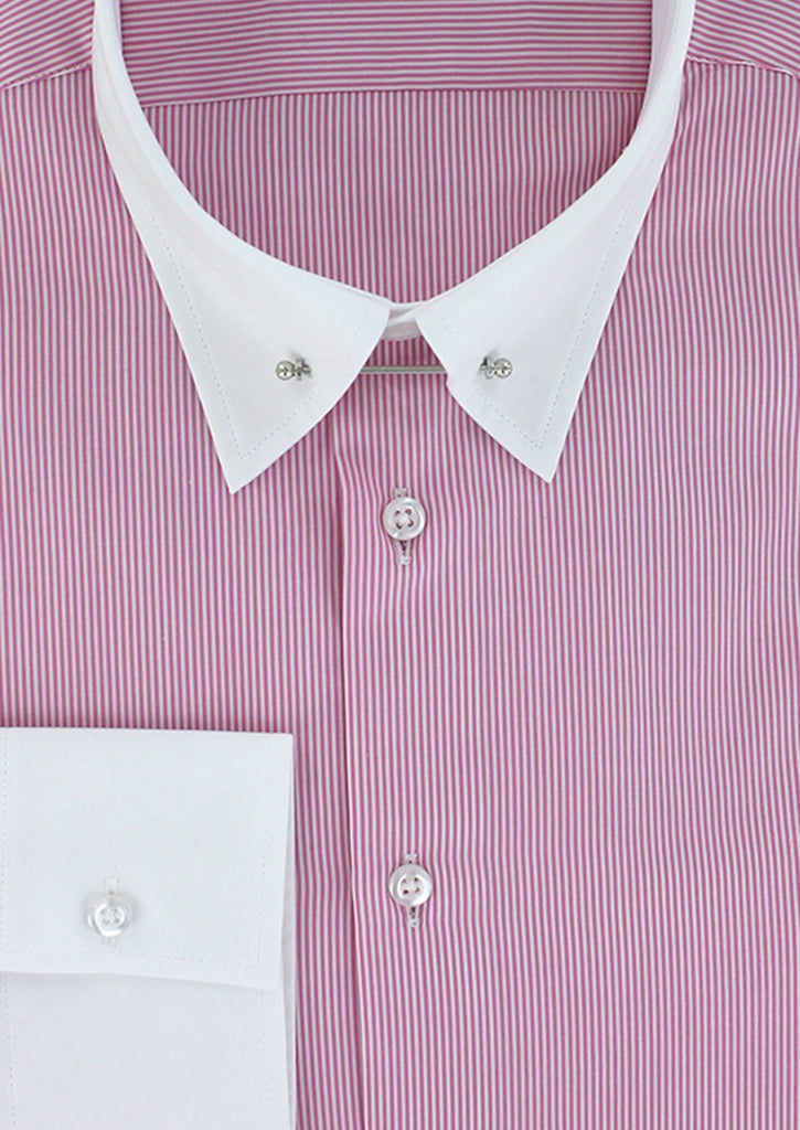 Chemise pour homme cintrée col anglais à fines rayures claires roses 100% coton