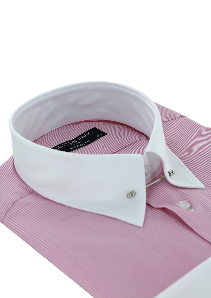 Fitted shirt with English collar and fine pink stripes 