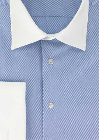 Chemise classique natté bleu ciel col blanc | Cotton Park
