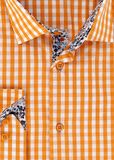 Chemise cintrée vichy orange opposition à motifs | Cotton Park