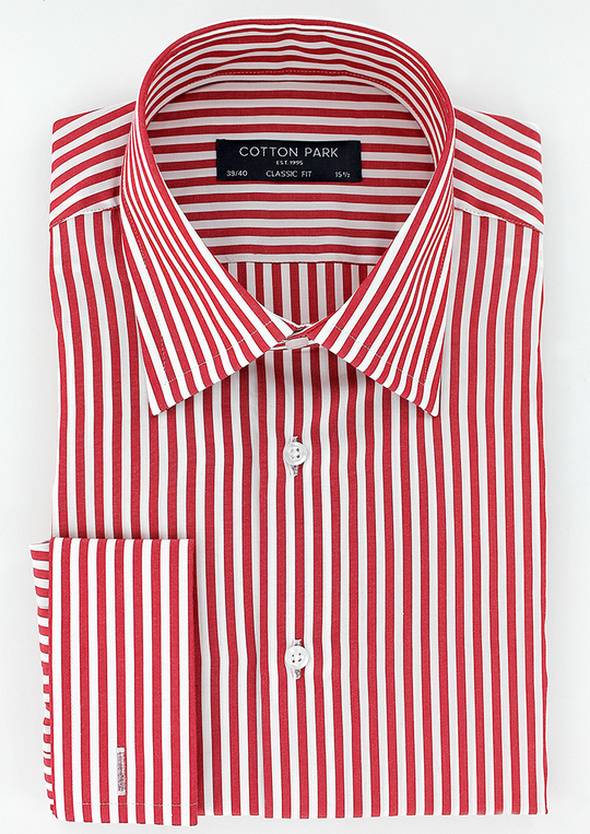 Chemise élégante pour homme à rayures rouges poignets mousquetaires | Cotton Park