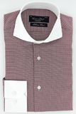 Chemise élégante pour homme cintrée à motifs pied-de-poule rouges et à oppositions blancs | Cotton Park