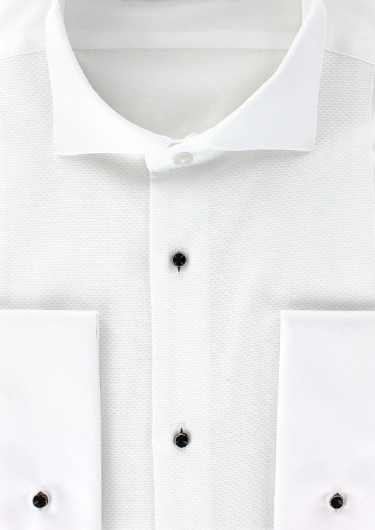 Chemise blanche col cassé cintrée à plastron natté | Cotton Park