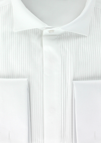 Chemise élégante pour homme en coupe cintrée de couleur blanche à plastron plissé poignets mousquetaires | Cotton Park