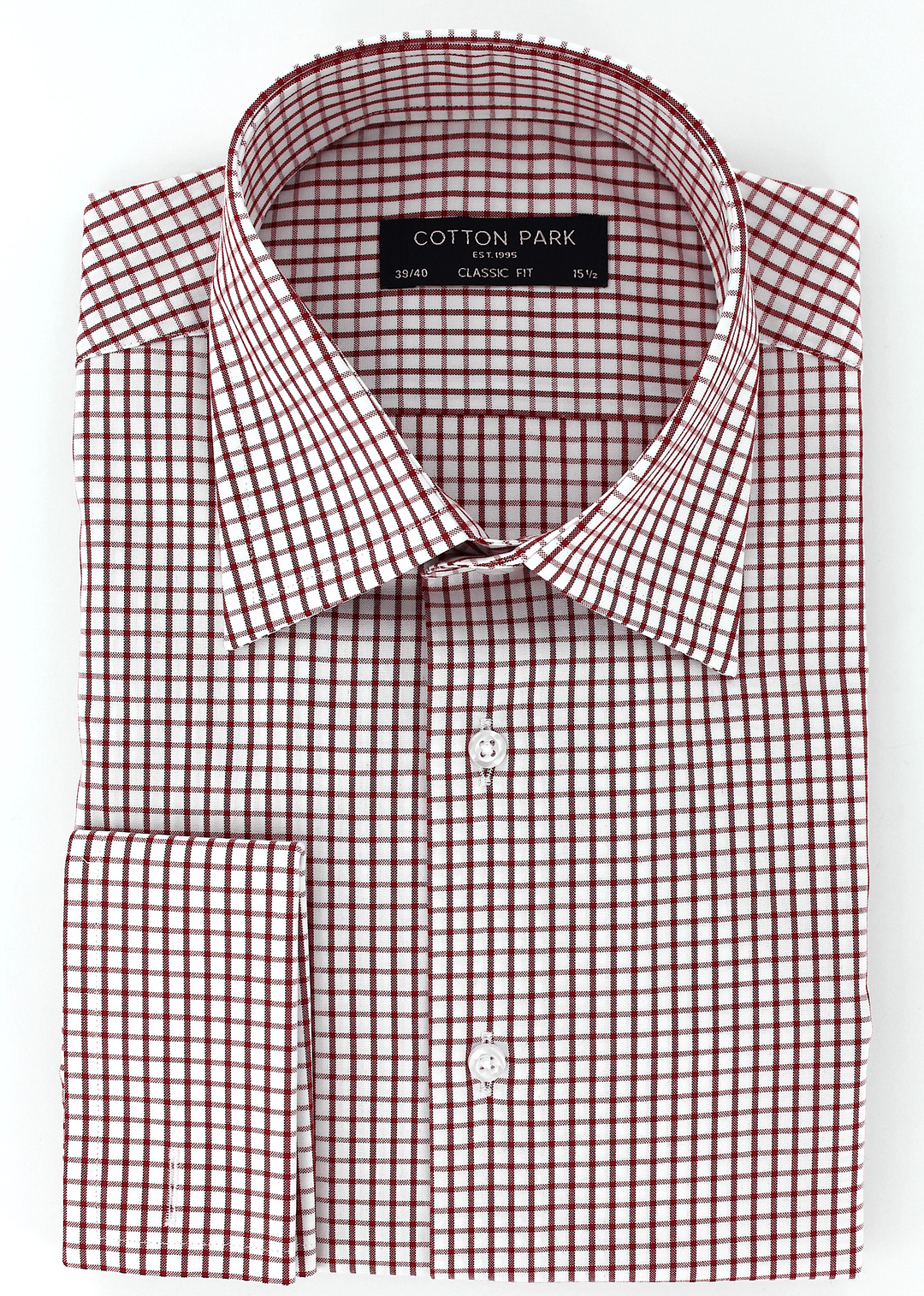 Chemise chic pour homme en coupe classique poignets mousquetaires à carreaux rouges | Cotton Park