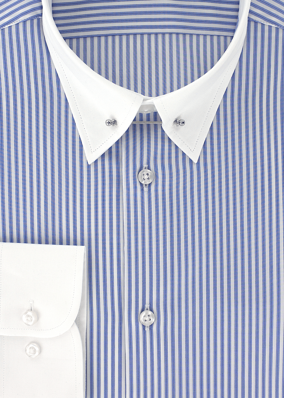 Chemise ajustée col anglais bleu à rayures blanches | Cotton Park