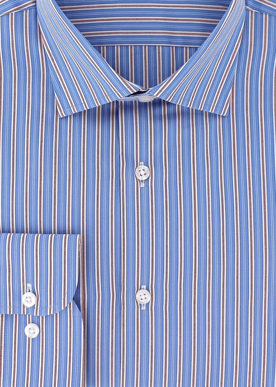 Chemise classique bleu à rayures marron et blancs | Cotton Park