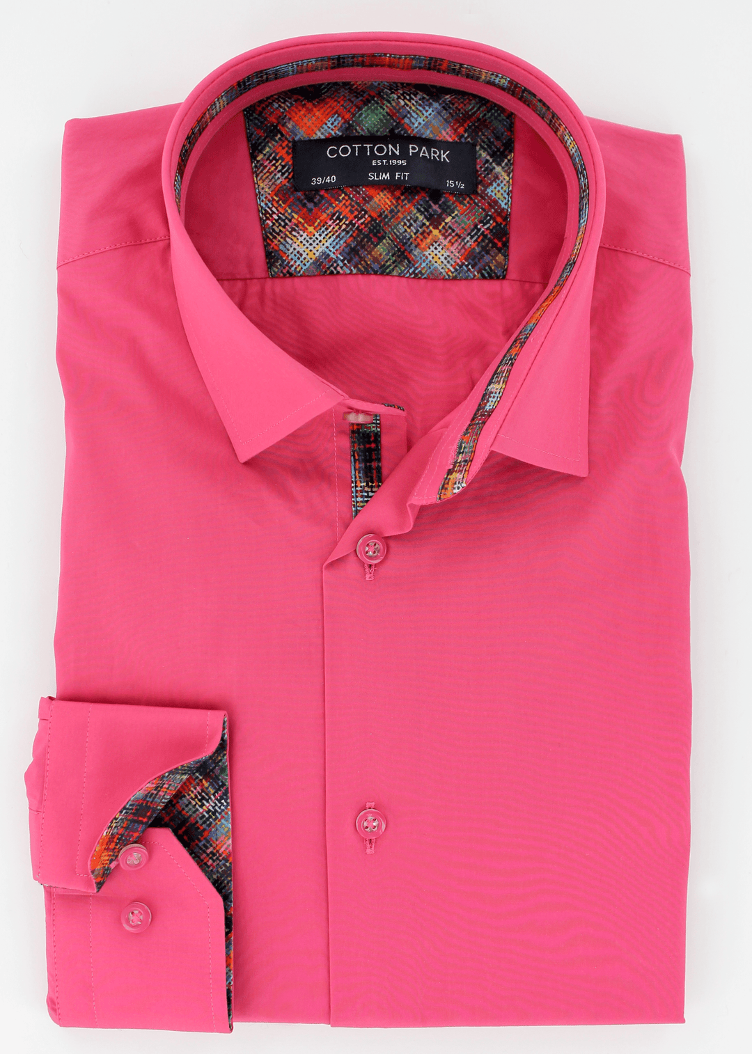 Chemise pour homme coupe cintrée de couleur fuchsia opposition à motifs | Cotton Park
