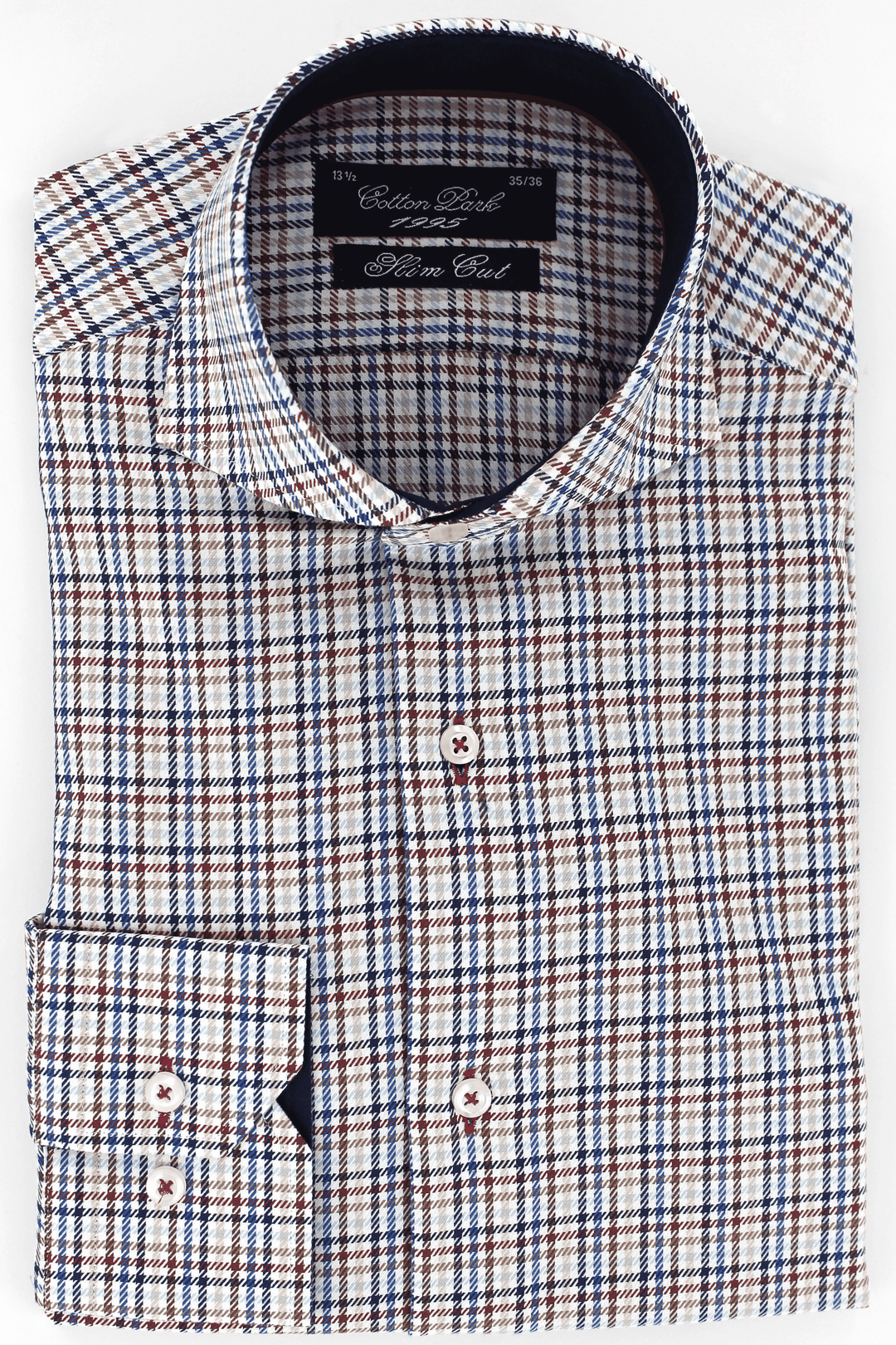 Chemise élégante pour homme cintrée sergé à carreaux multicolore | Cotton Park