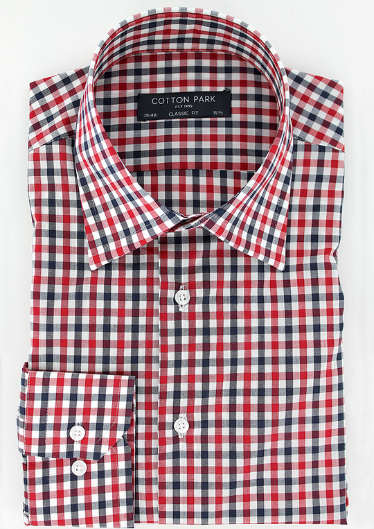 Chemise élégante pour homme en popeline vichy noir et rouge | Cotton Park