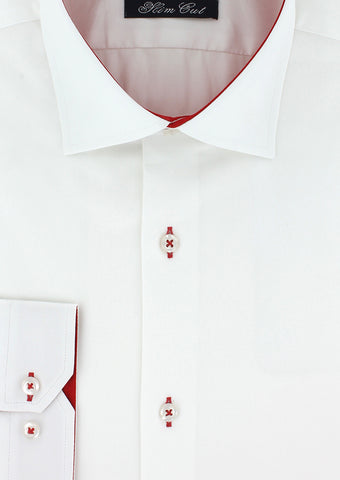 Chemise cintrée homme blanche opposition rouge | Cotton Park