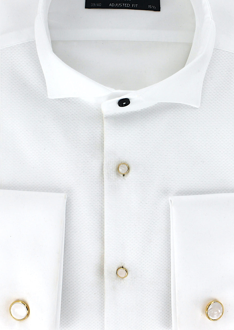 chemise homme avec boutons de plastron or et nacre blanche