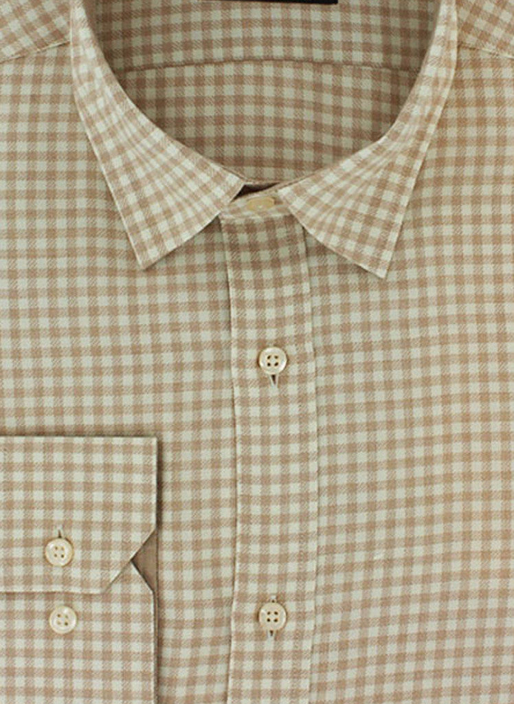 Chemise cintrée vichy beige coton touché cachemire | Cotton Park