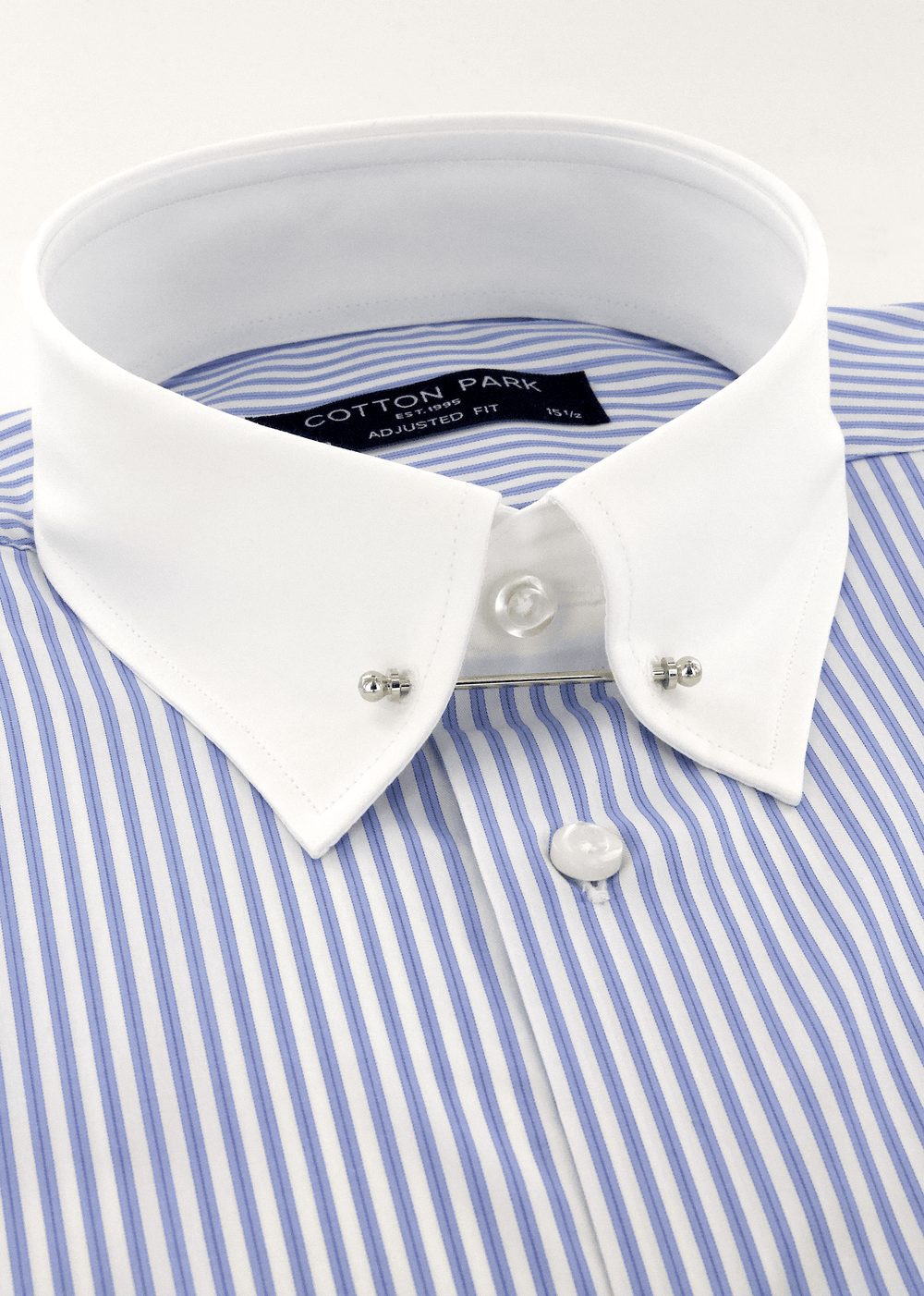 Chemise ajustée élégante pour homme col anglais bleu à rayures blanches | Cotton Park