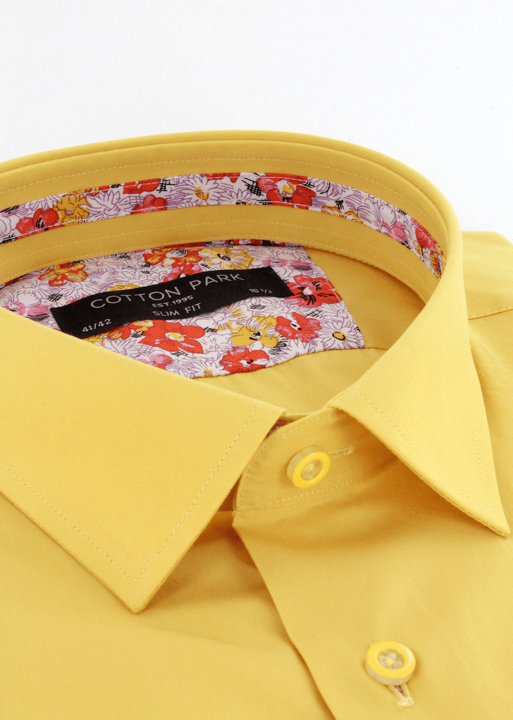 Col classique de couleur jaune opposition à motifs | Cotton Park