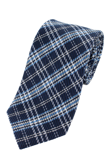 Cravate en soie tissée bleu marine à motifs
