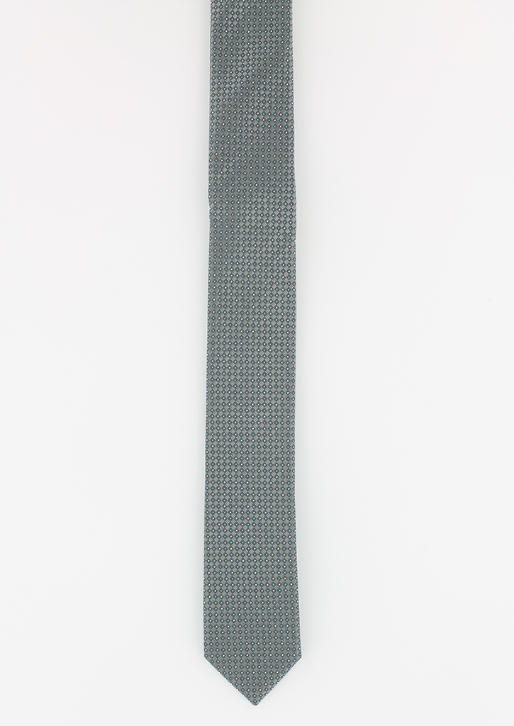 Cravate fine en soie gris motifs turquoise | Cotton Park