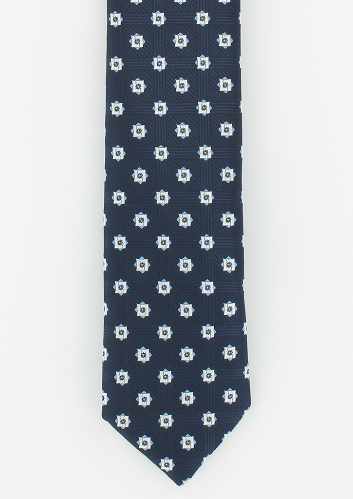 Cravate fine en soie marine fleurs blanc | Cotton Park