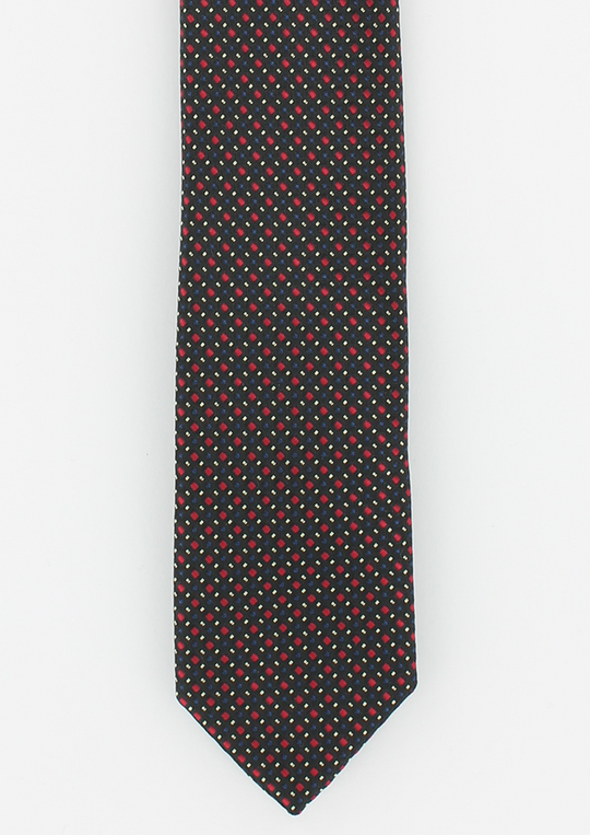 Cravate fine en soie noire surpiquée rouge | Cotton Park